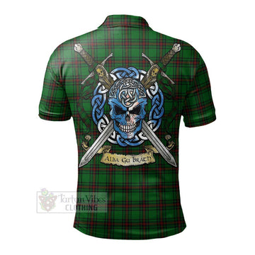 Halkett Tartan Polo Shirt with Family Crest Celtic Skull Style - Tartan Vibes Clothing