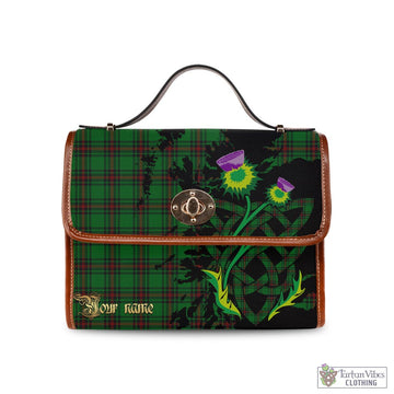 Halkett Tartan Waterproof Canvas Bag with Scotland Map and Thistle Celtic Accents
