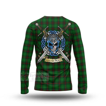 Halkett Tartan Long Sleeve T-Shirt with Family Crest Celtic Skull Style - Tartan Vibes Clothing