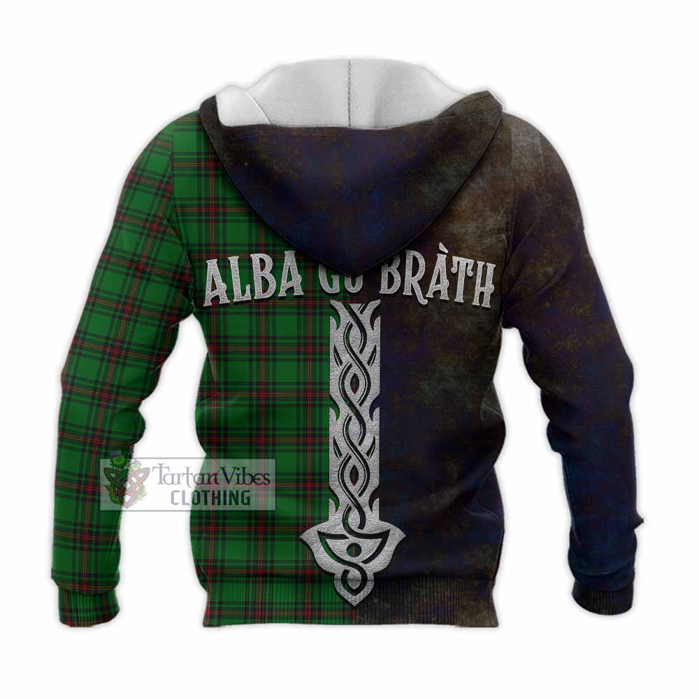Tartan Vibes Clothing Halkett Tartan Family Crest Knitted Hoodie Alba Gu Brath Be Brave Lion Ancient Style