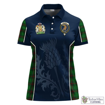 Halkett Tartan Women's Polo Shirt with Family Crest and Scottish Thistle Vibes Sport Style