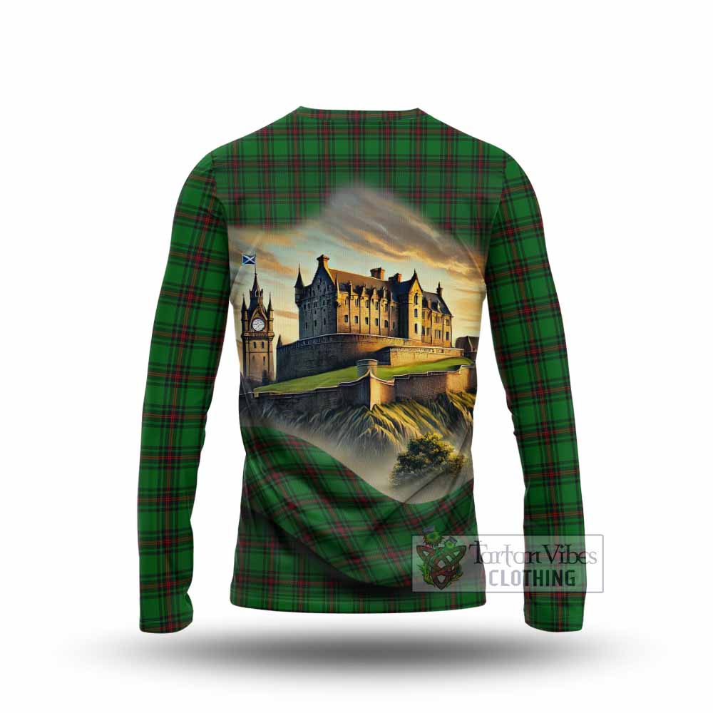 Halkett Tartan Family Crest Long Sleeve T-Shirt with Scottish Ancient Castle Style - Tartan Vibes Clothing