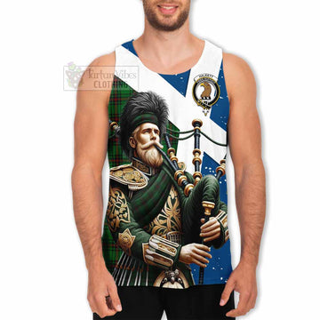 Halkett Tartan Men's Tank Top with Family Crest Scottish Bagpiper Vibes - Tartan Vibes Clothing