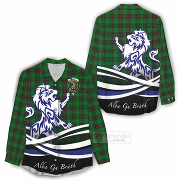 Halkett Tartan Women's Casual Shirt with Alba Gu Brath Regal Lion Emblem - Tartan Vibes Clothing