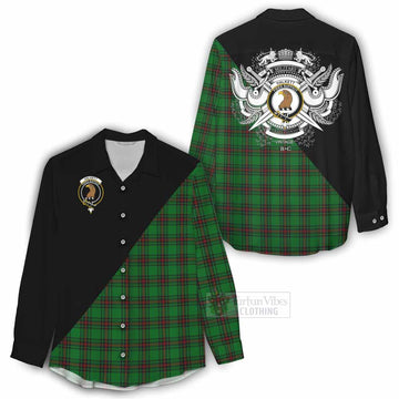 Halkett Tartan Women's Casual Shirt with Family Crest and Military Logo Style - Tartan Vibes Clothing