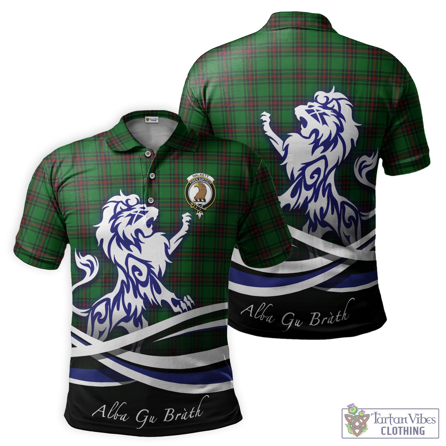 Halkett Tartan Polo Shirt with Alba Gu Brath Regal Lion Emblem - Tartan Vibes Clothing