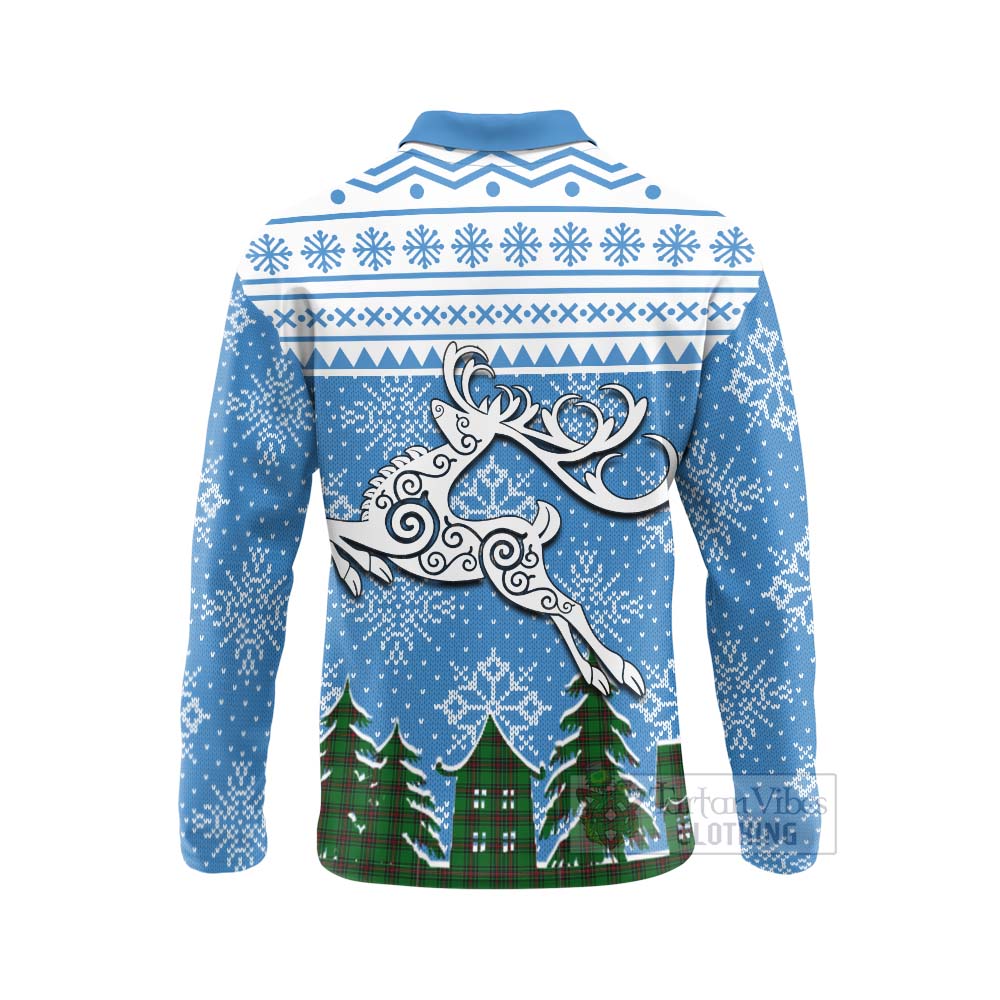 Halkett Clan Christmas Long Sleeve Polo Shirt Celtic Reindeer Style - Tartan Vibes Clothing
