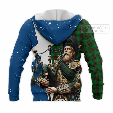 Halkett Tartan Knitted Hoodie with Family Crest Scottish Bagpiper Vibes - Tartan Vibes Clothing