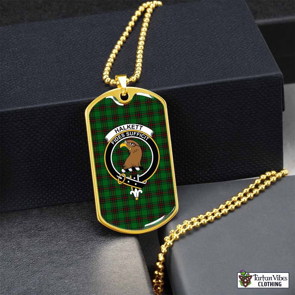 Halkett Tartan Dog Tag Necklace with Family Crest Gold No - Tartan Vibes Clothing