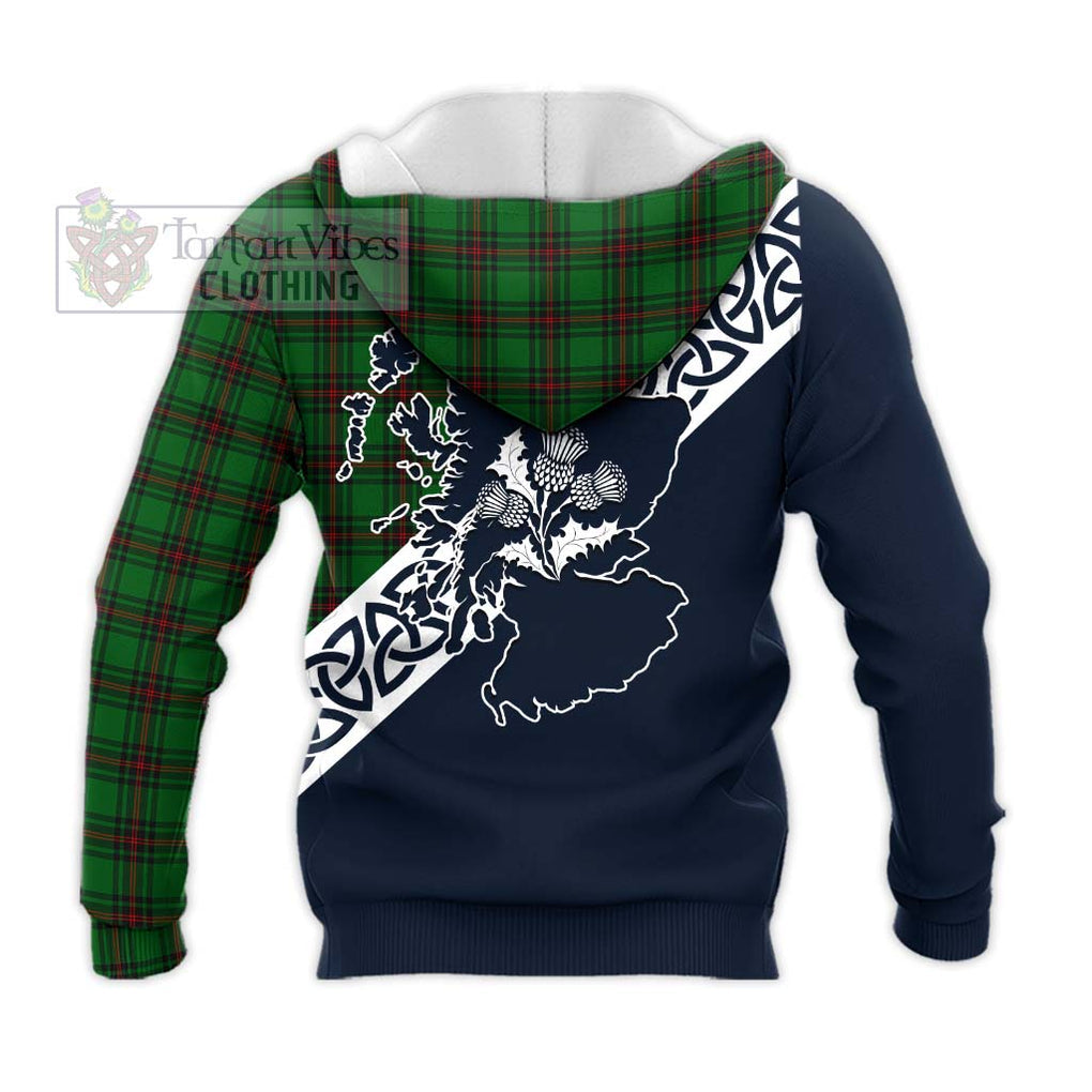 Halkett Tartan Knitted Hoodie Featuring Thistle and Scotland Map - Tartan Vibes Clothing