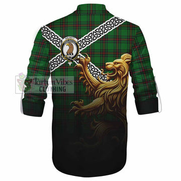 Halkett Crest Tartan Ghillie Kilt Shirt with Golden Lion Emblem Celtic Style - Tartan Vibes Clothing