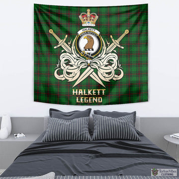 Halkett Tartan Tapestry with Clan Crest and the Golden Sword of Courageous Legacy - Tartan Vibes Clothing