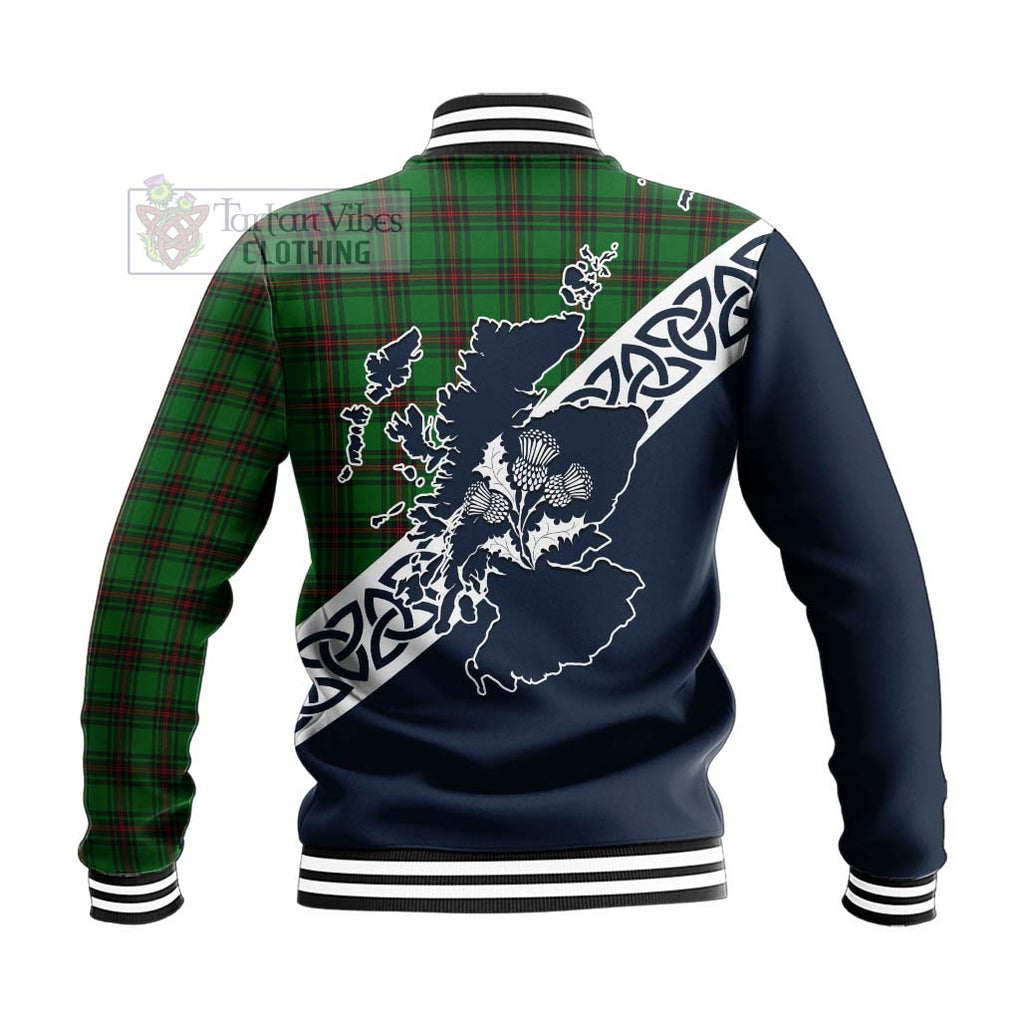Halkett Tartan Baseball Jacket Featuring Thistle and Scotland Map - Tartan Vibes Clothing
