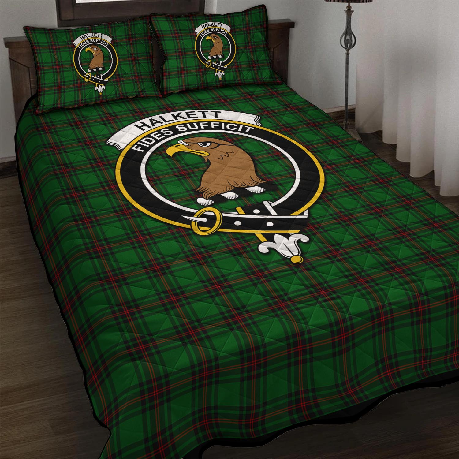 Halkett Tartan Quilt Bed Set with Family Crest - Tartan Vibes Clothing