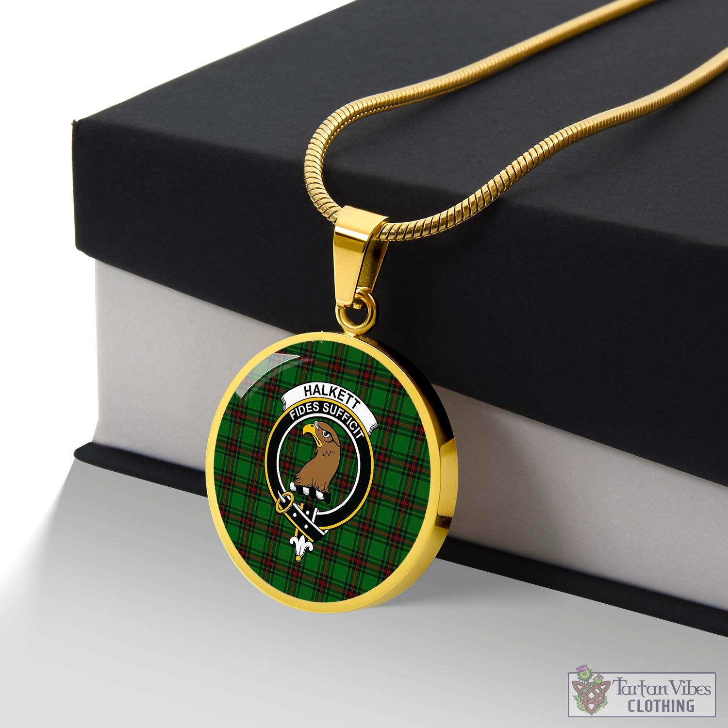 Halkett Tartan Circle Necklace with Family Crest Luxury Necklace (Gold) No - Tartan Vibes Clothing