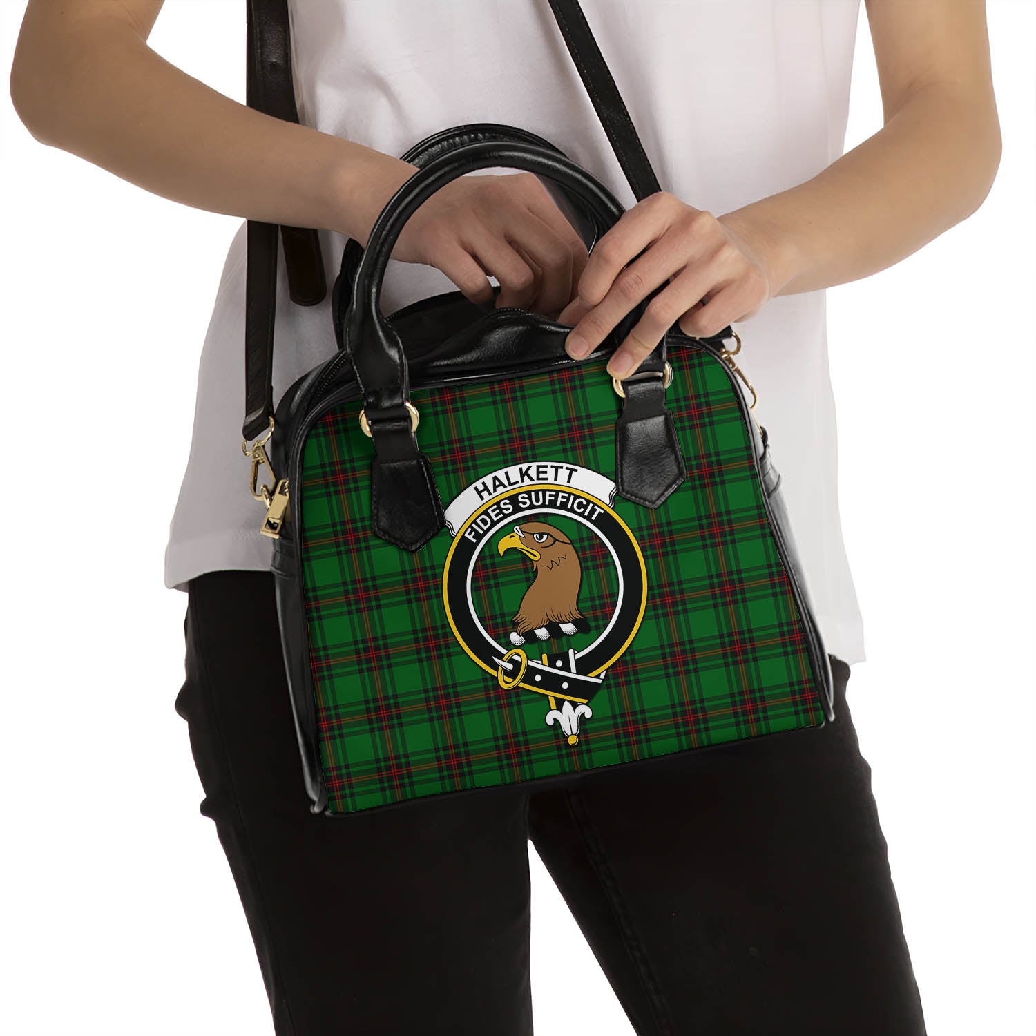 Halkett Tartan Shoulder Handbags with Family Crest - Tartan Vibes Clothing