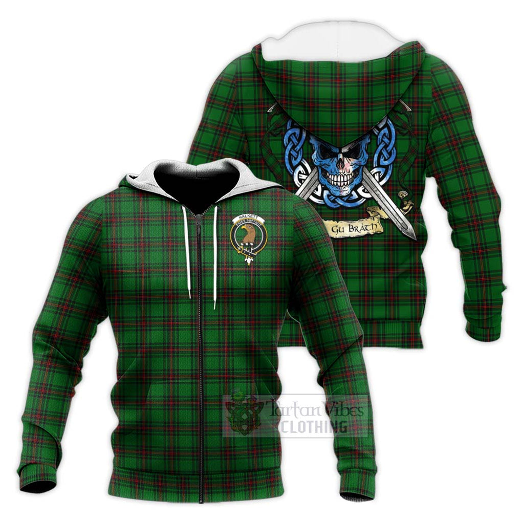 Halkett Tartan Knitted Hoodie with Family Crest Celtic Skull Style Unisex Knitted Zip Hoodie - Tartan Vibes Clothing