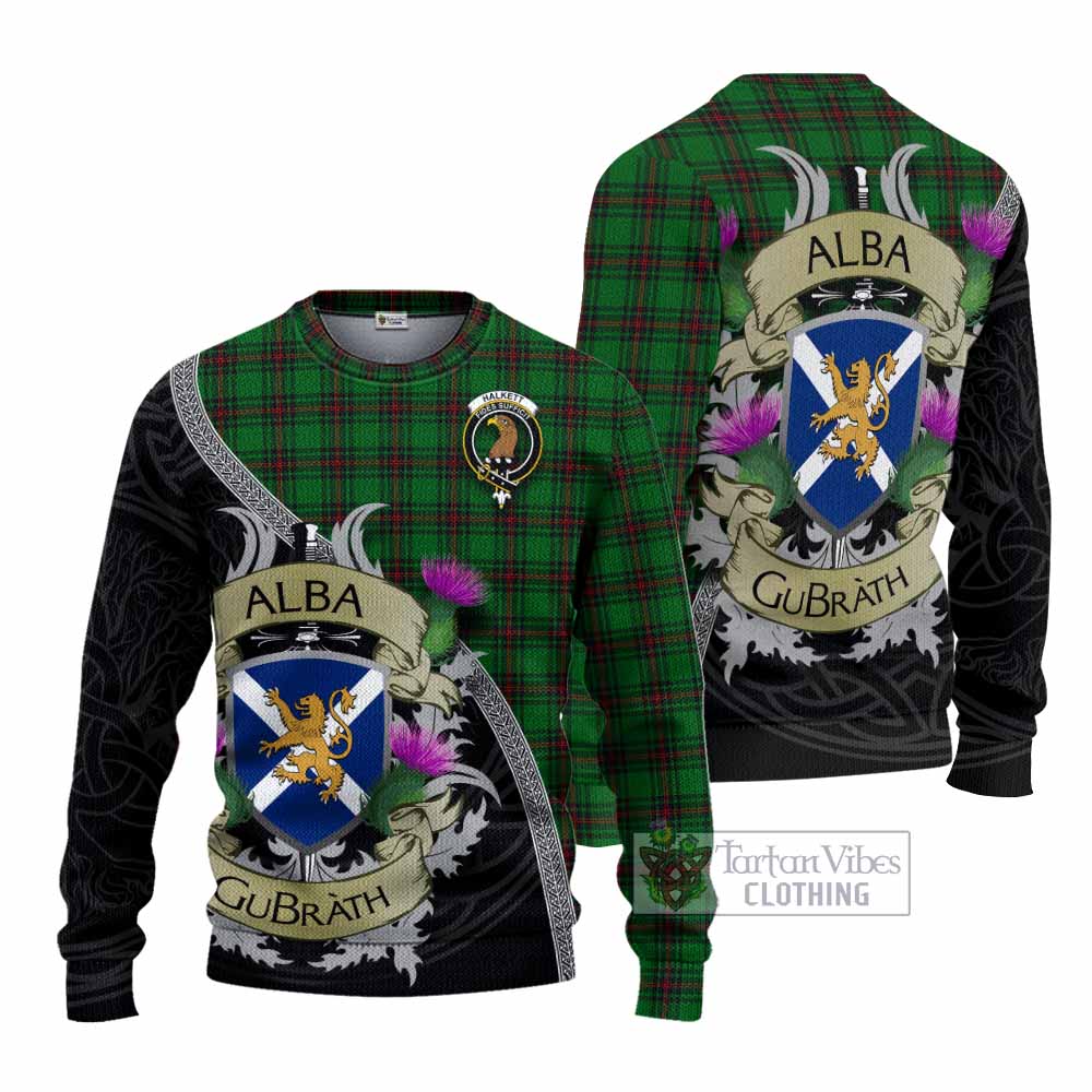Halkett Tartan Family Crest Knitted Sweater Lion Rampant Royal Thistle Shield Celtic Inspired - Tartan Vibes Clothing