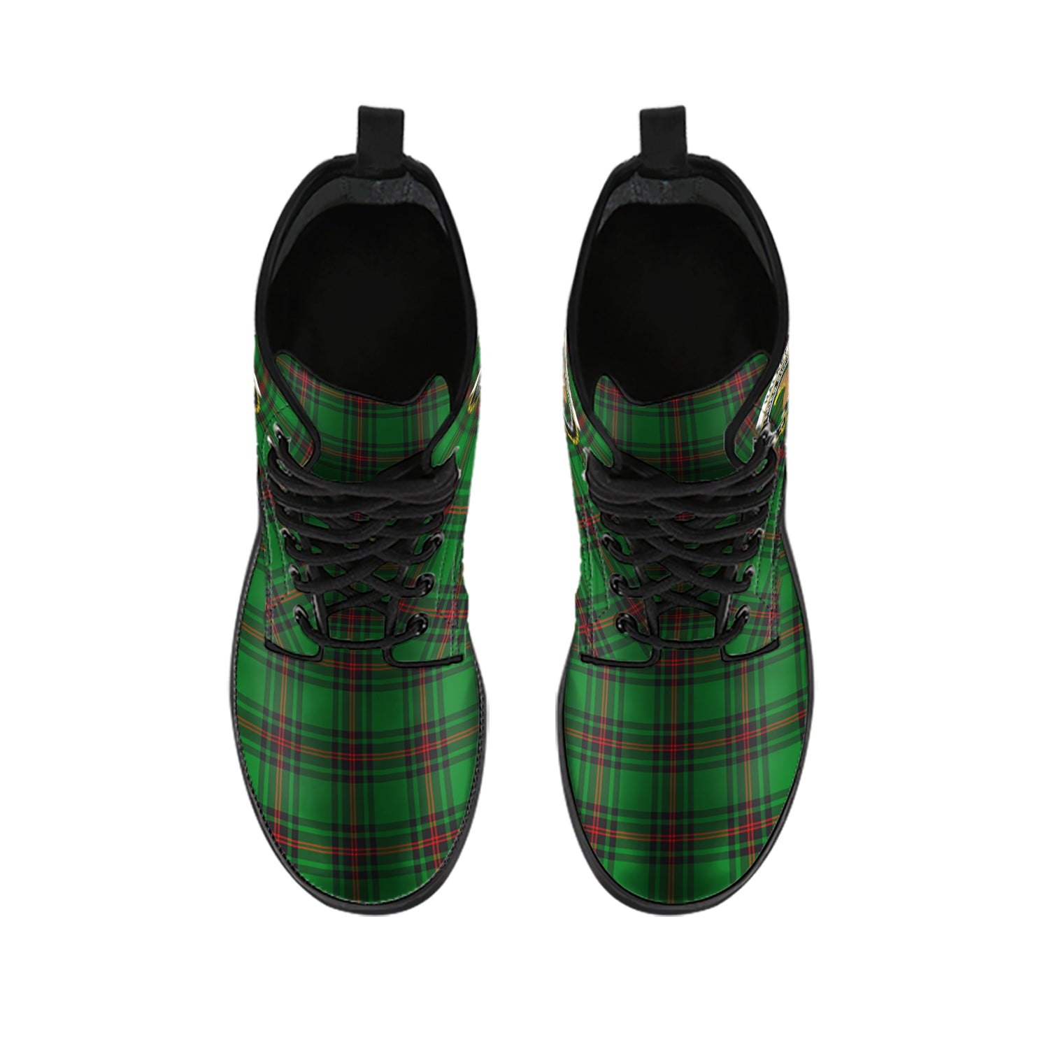 Halkett Tartan Leather Boots with Family Crest - Tartan Vibes Clothing