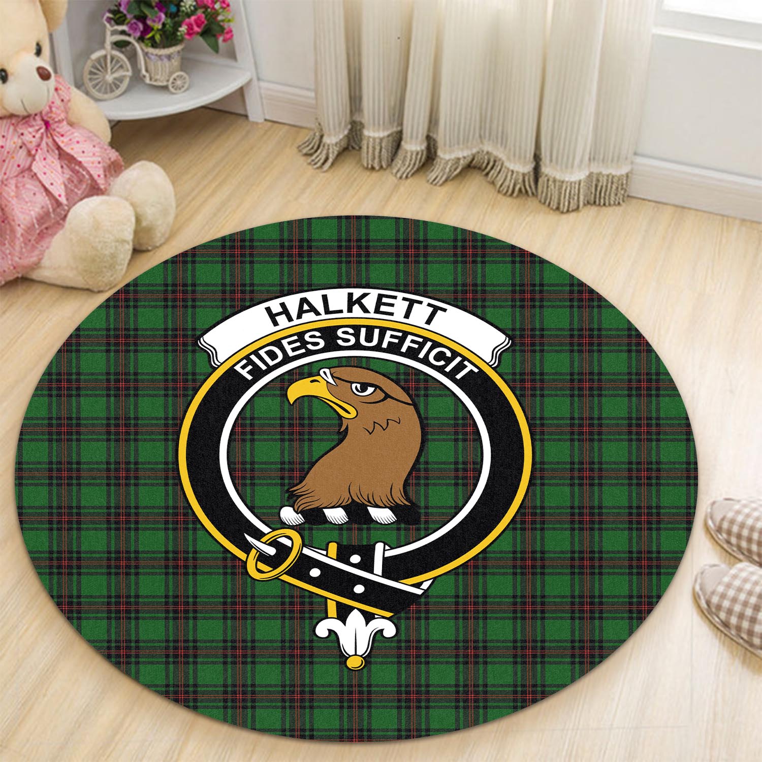 Halkett Tartan Round Rug with Family Crest - Tartan Vibes Clothing