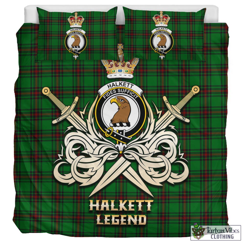 Tartan Vibes Clothing Halkett Tartan Bedding Set with Clan Crest and the Golden Sword of Courageous Legacy