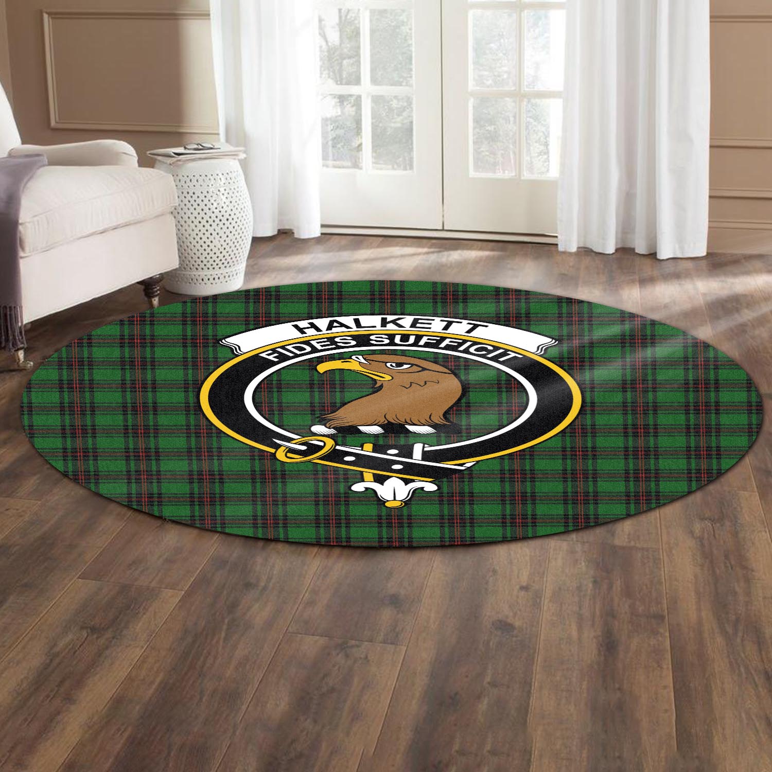 Halkett Tartan Round Rug with Family Crest - Tartan Vibes Clothing