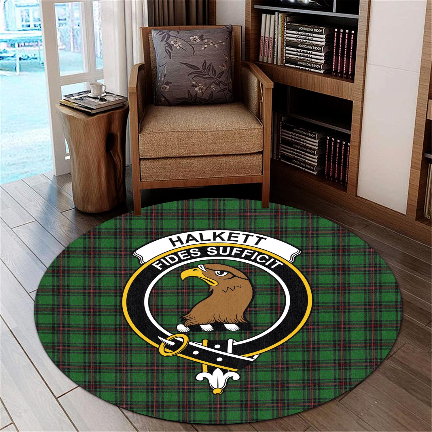 Halkett Tartan Round Rug with Family Crest - Tartan Vibes Clothing
