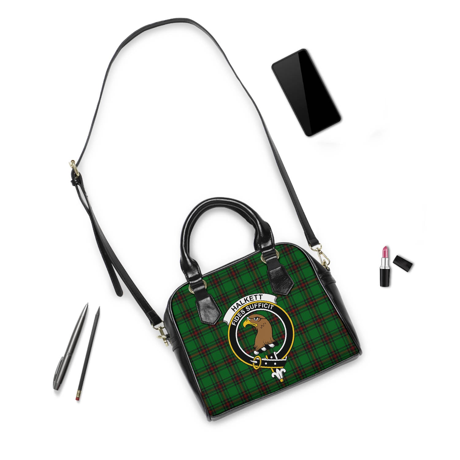 Halkett Tartan Shoulder Handbags with Family Crest - Tartan Vibes Clothing