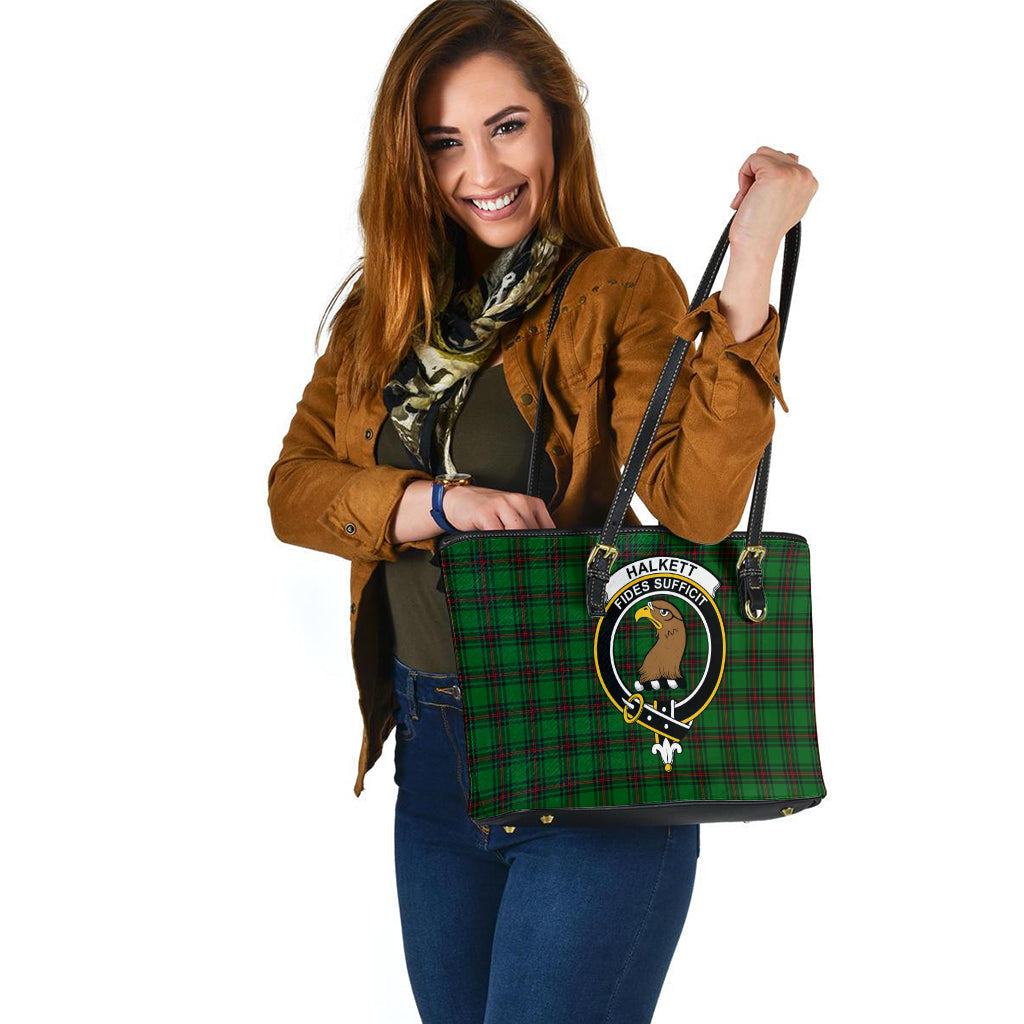 Halkett Tartan Leather Tote Bag with Family Crest - Tartan Vibes Clothing