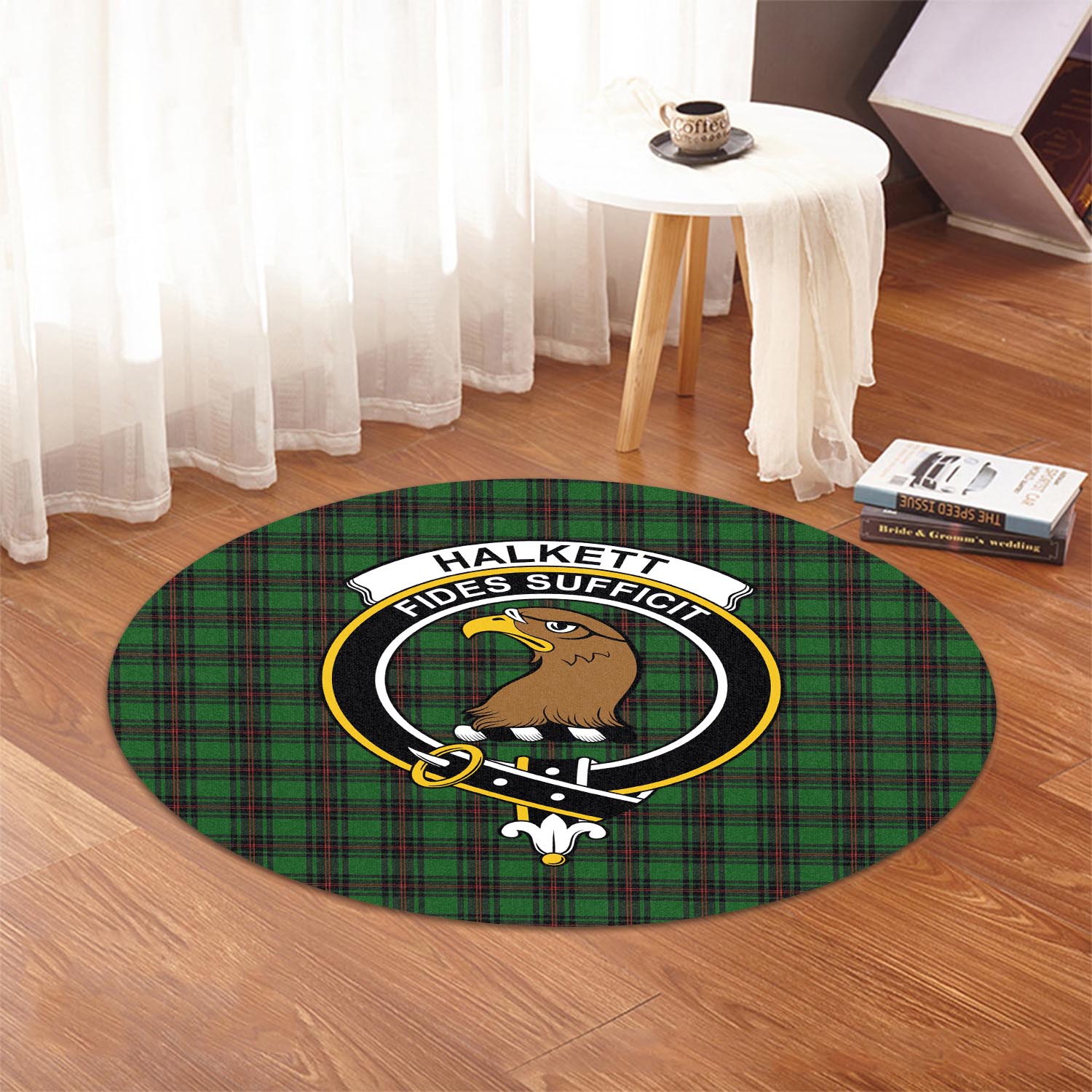 Halkett Tartan Round Rug with Family Crest - Tartan Vibes Clothing
