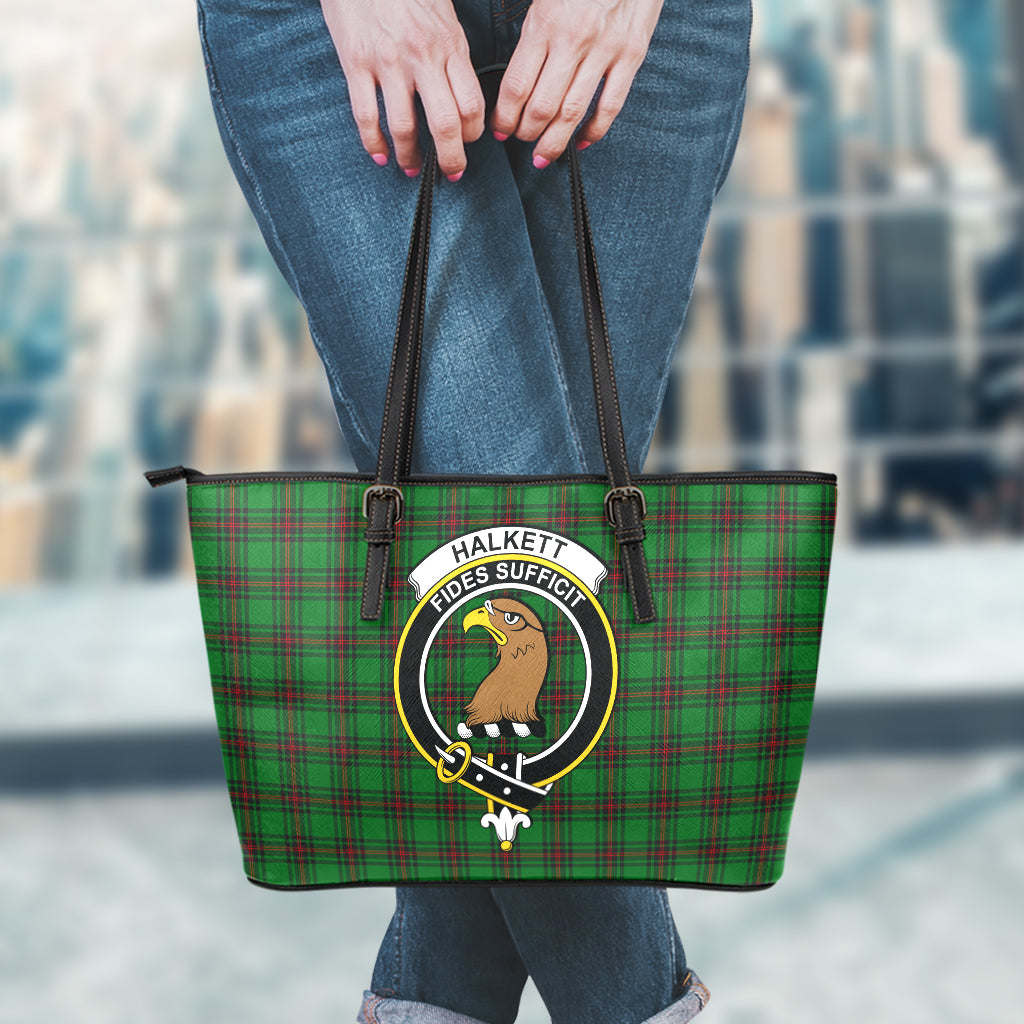 Halkett Tartan Leather Tote Bag with Family Crest - Tartan Vibes Clothing