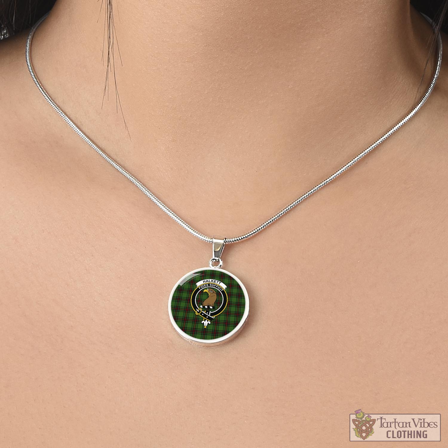Halkett Tartan Circle Necklace with Family Crest - Tartan Vibes Clothing