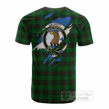 Halkett Clan Crest In Me Tartan Cotton T-shirt Scotland Flag Style