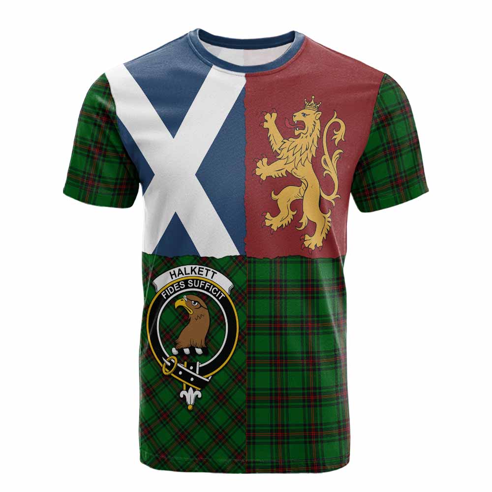 Halkett Crest Tartan Cotton T-shirt with Lion Rampant Saltire Style - Tartan Vibes Clothing