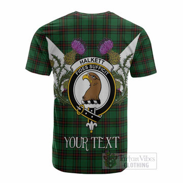 Halkett Tartan Family Crest Cotton T-shirt Scottish Burns Night Thistle Floral