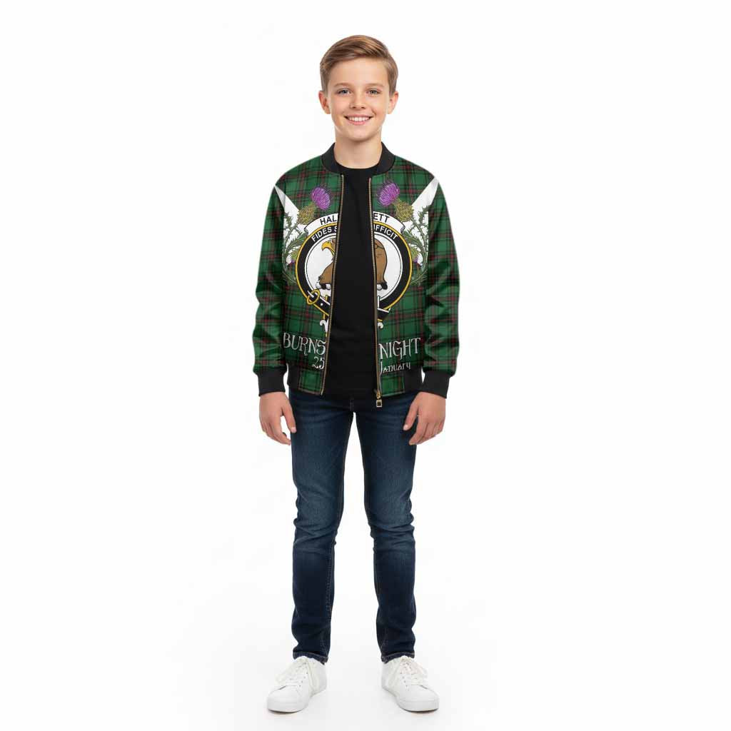 Halkett Tartan Family Crest Kid Bomber Jacket Scottish Burns Night Thistle Floral