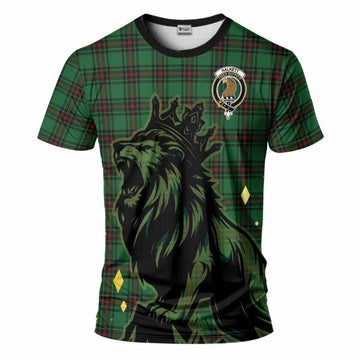 Halkett Tartan Family Crest T-Shirt Crowned Lion Roaring