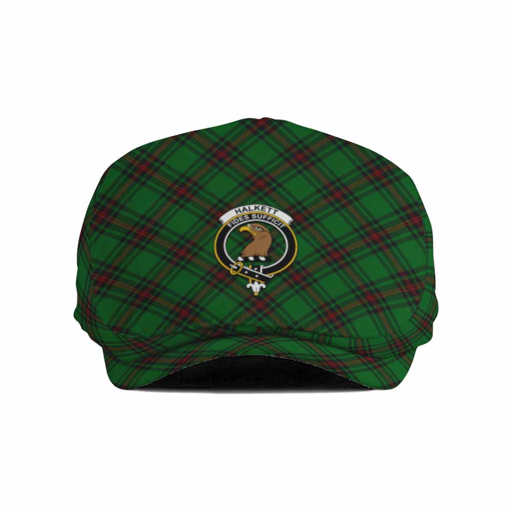 Halkett Tartan Flat Cap, Jeff Cap Cross Style with Family Crest - Tartan Vibes Clothing