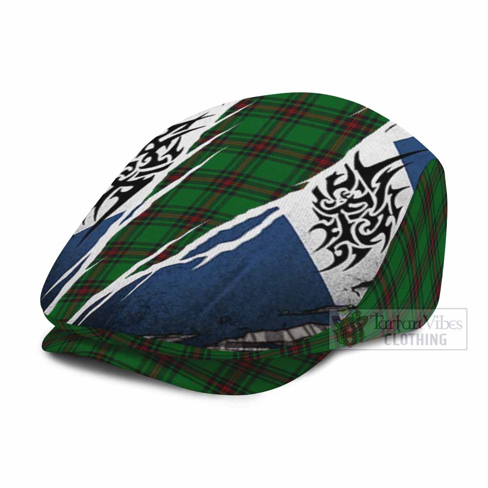 Halkett Tartan Flat Cap, Jeff Cap Scotland Flag Ripped Tribal Design