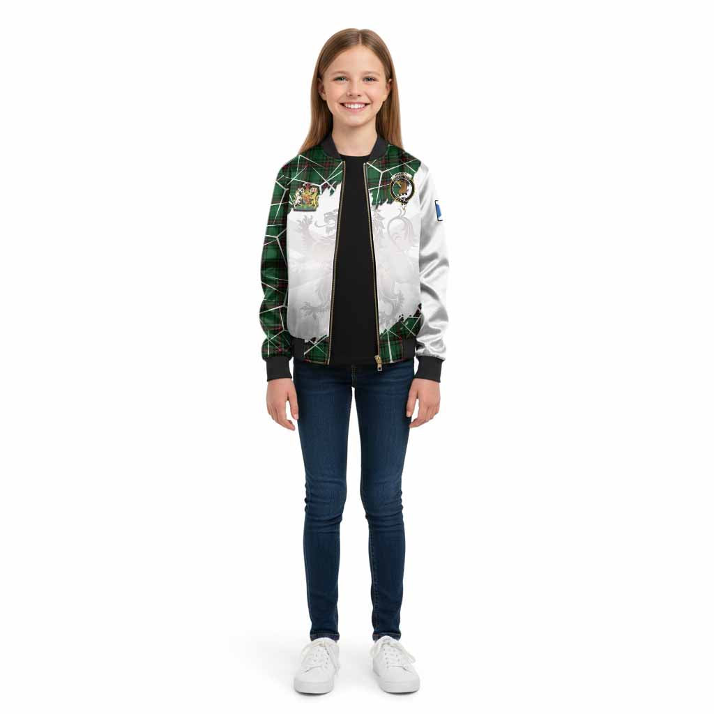 Halkett Tartan Kid Bomber Jacket with Family Crest and Lion Rampant Grunge Style