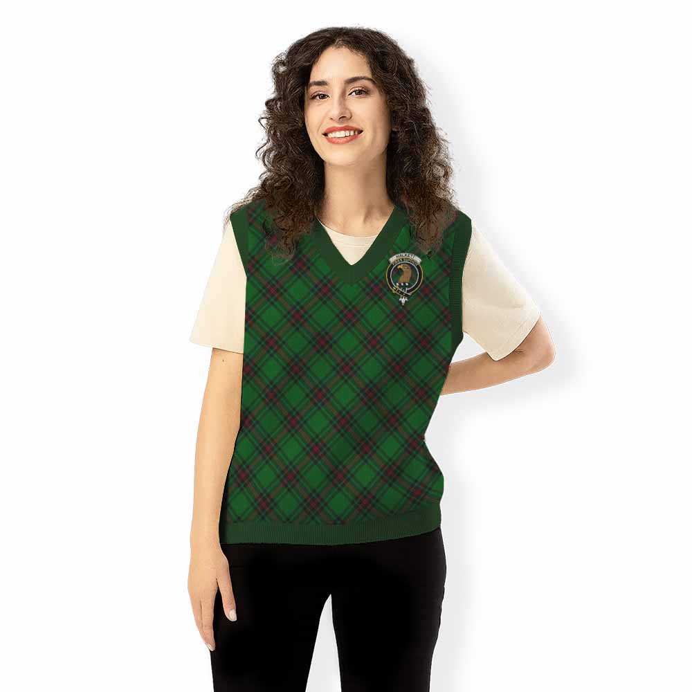 Halkett Tartan Knitted V-Neck Vest with Family Crest Cross Style