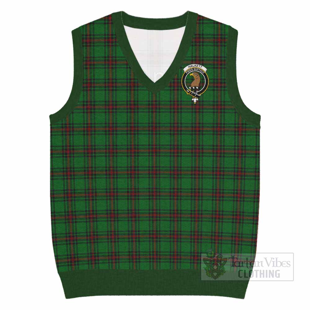 Halkett Tartan Knitted V-Neck Vest with Family Crest - Tartan Vibes Clothing