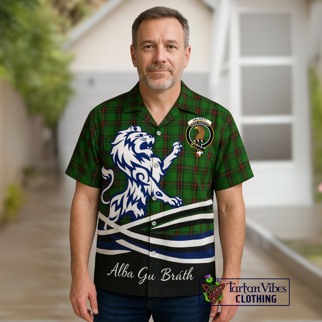 Halkett Tartan Short Sleeve Button Shirt with Alba Gu Brath Regal Lion Emblem