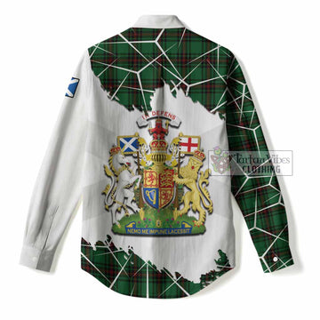 Halkett Tartan Women Casual Shirt with Family Crest and Lion Rampant Grunge Style