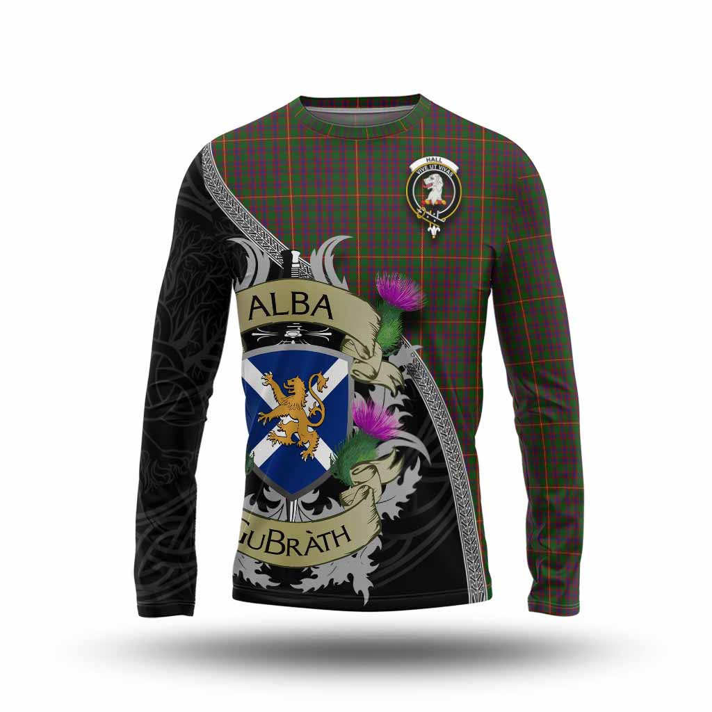 Tartan Vibes Clothing Hall Tartan Family Crest Long Sleeve T-Shirt Lion Rampant Royal Thistle Shield Celtic Inspired