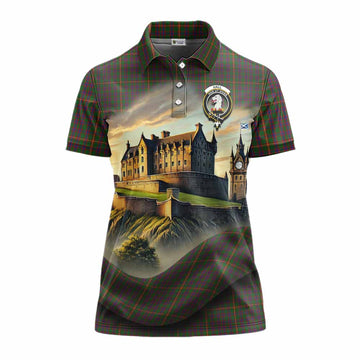 Hall Tartan Family Crest Women's Polo Shirt with Scottish Ancient Castle Style