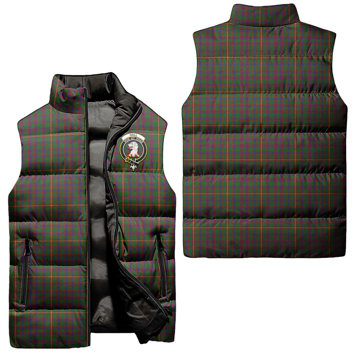 Hall Tartan Sleeveless Puffer Jacket with Family Crest Unisex - Tartanvibesclothing