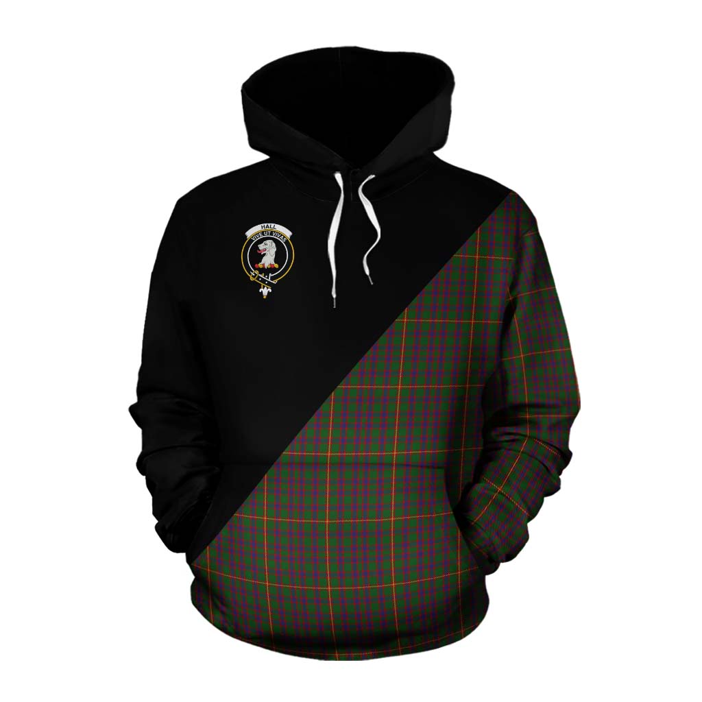 Tartan Vibes Clothing Hall Tartan Cotton Hoodie with Family Crest and Military Logo Style