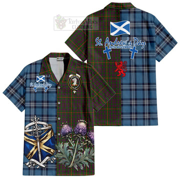 Tartan Vibes Clothing Hall Tartan Short Sleeve Button Shirt Happy St. Andrew's Day Half Tartan Style