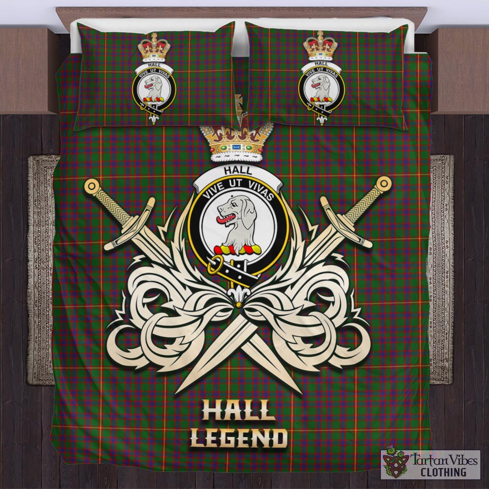 Tartan Vibes Clothing Hall Tartan Bedding Set with Clan Crest and the Golden Sword of Courageous Legacy